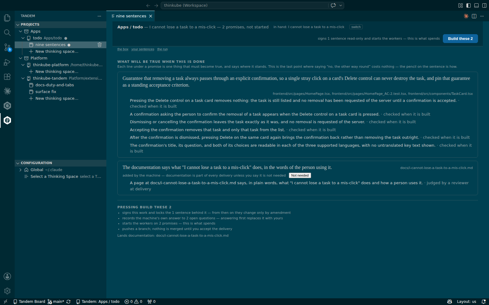 The work page of a thing with one sentence: two promises