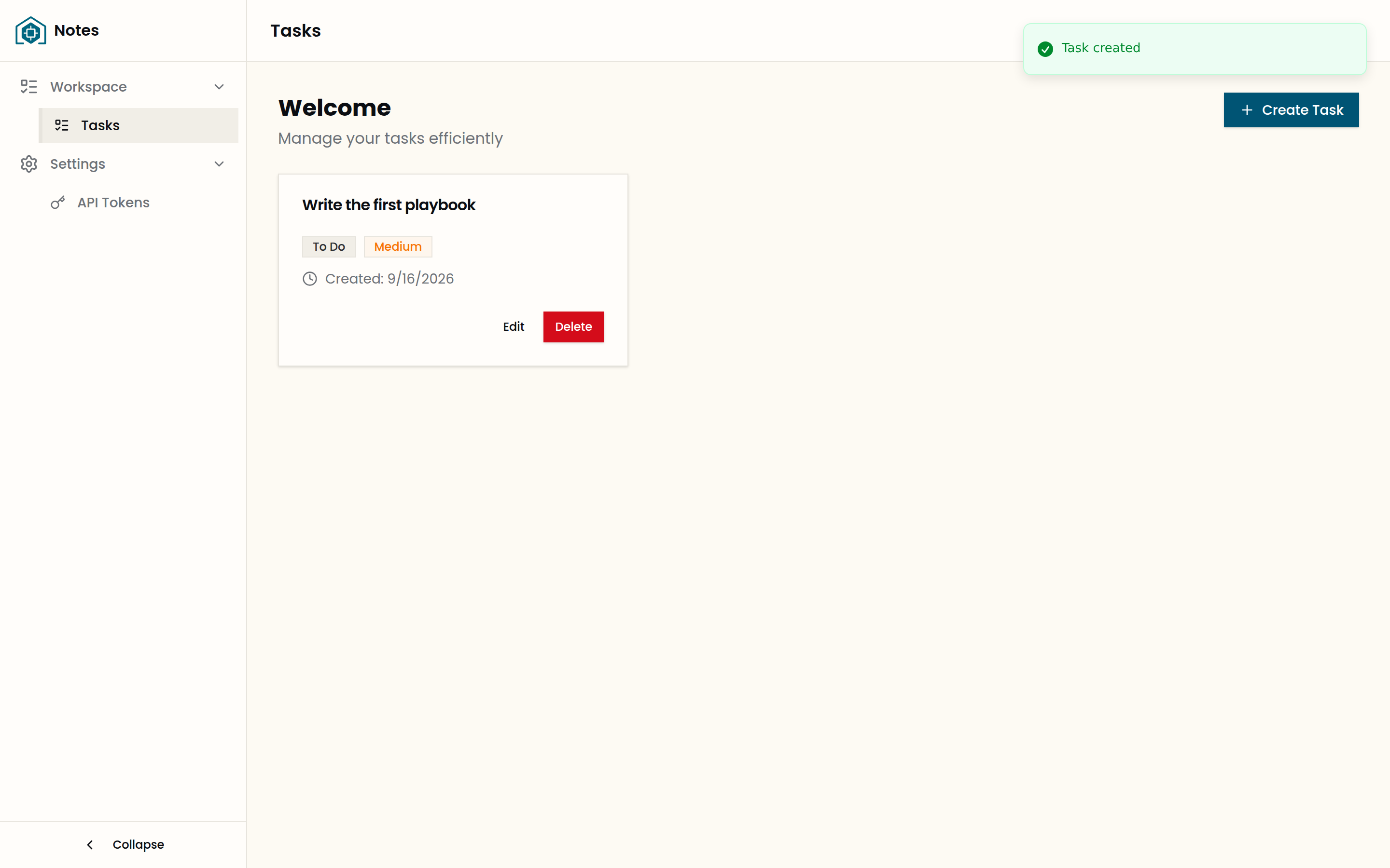 The notes app after sign-in